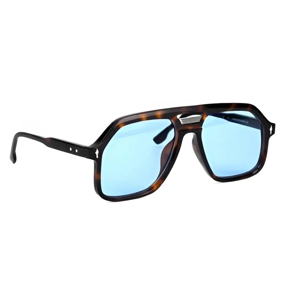 Women Tortoise Shell Elegant Fancy Sunglasses Blue Tint Lens Square Retro 70s 80